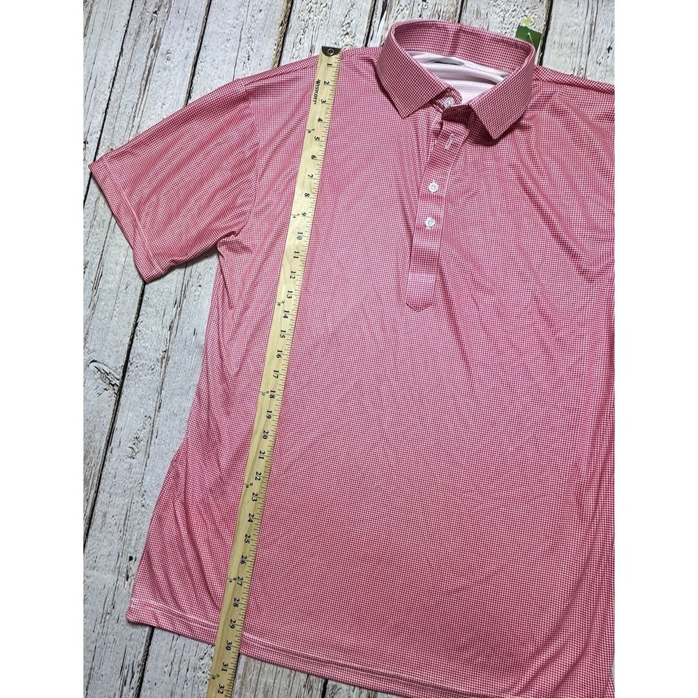 Collars & Co Dress Collar Polo Shirt Mens L Red Pink Houndstooth Performance - Picture 4 of 6